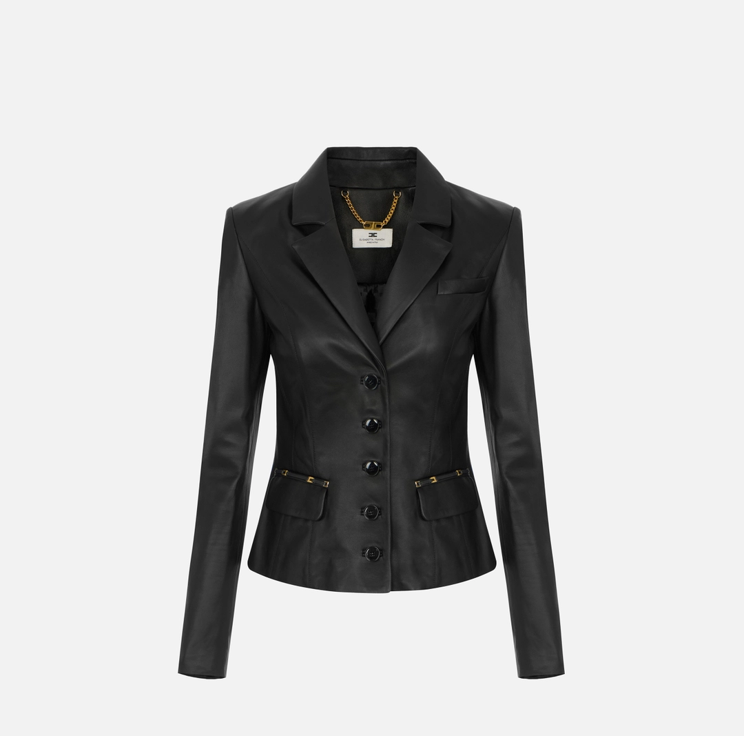Giacca in pelle con dettagli logo